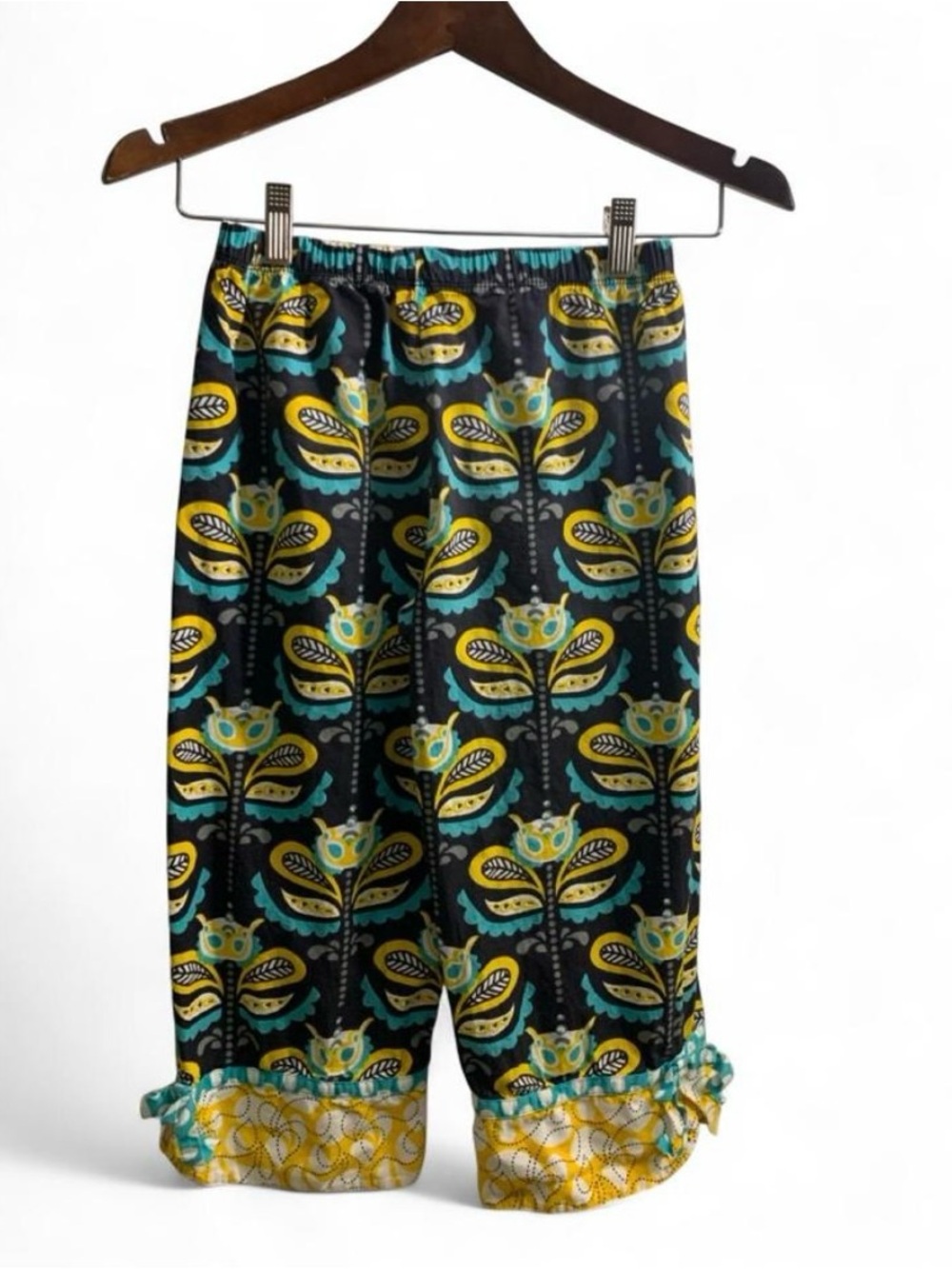 Jelly the Pug Toddler Floral Ruffle Flare Pull On Pants Cotton Sz 12 Bohemian